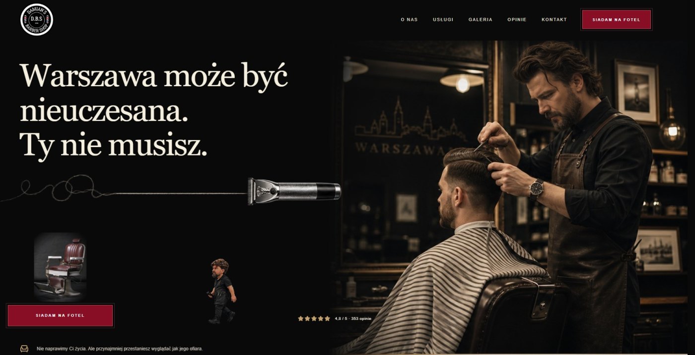 Podgląd strony Damian’s Barber Shop – strona z systemem rezerwacji